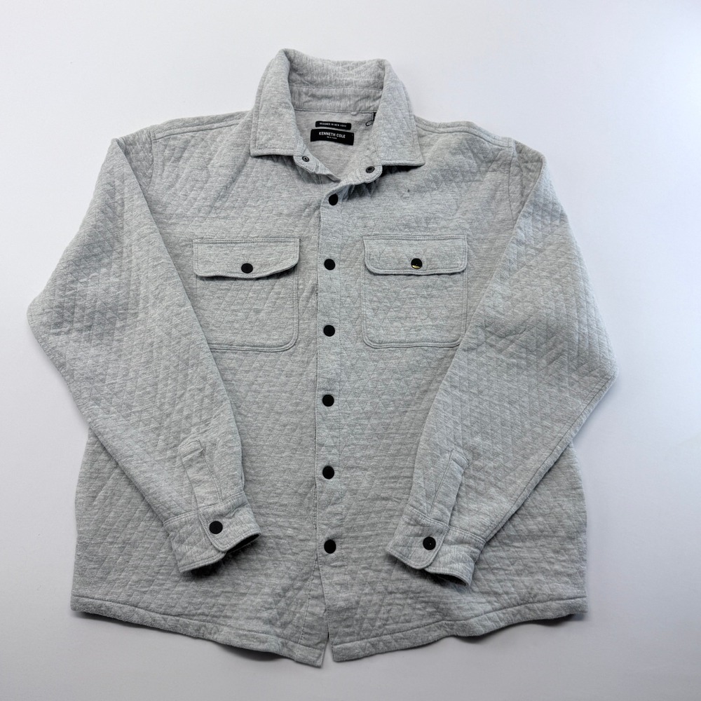 Kenneth Cole New York Mens XL Quilted Shirt Jacket Heather Gray Snap Shacket